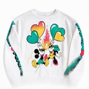 Walt Disney World Park White Mickey & Minnie Heart Balloon Crewneck Sweatshirt